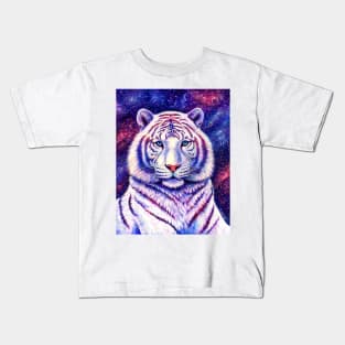 Among the Stars Colorful Cosmic White Tiger Kids T-Shirt